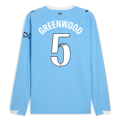 Manchester City Home Jersey 2025/26 Long Sleeve With GREENWOOD 5 Printing